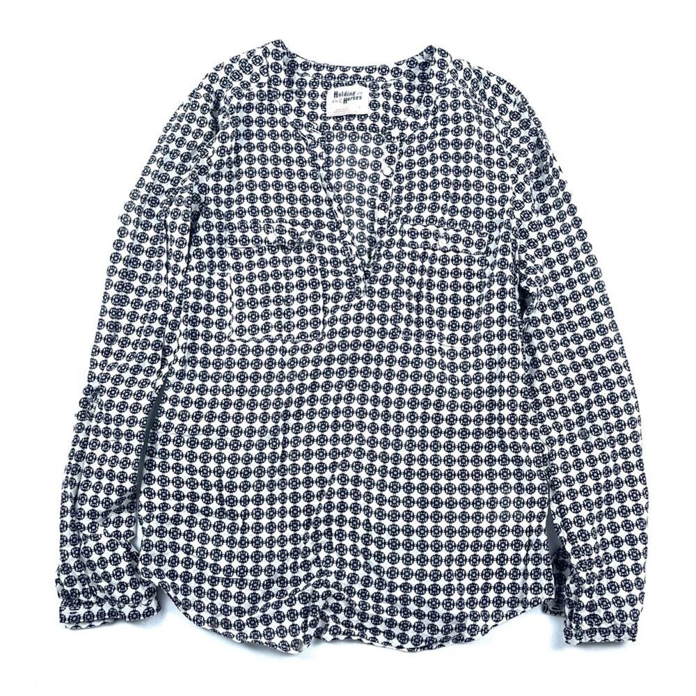 Holding Horses Eyelet Print Popover Tunic Roll Sleeve